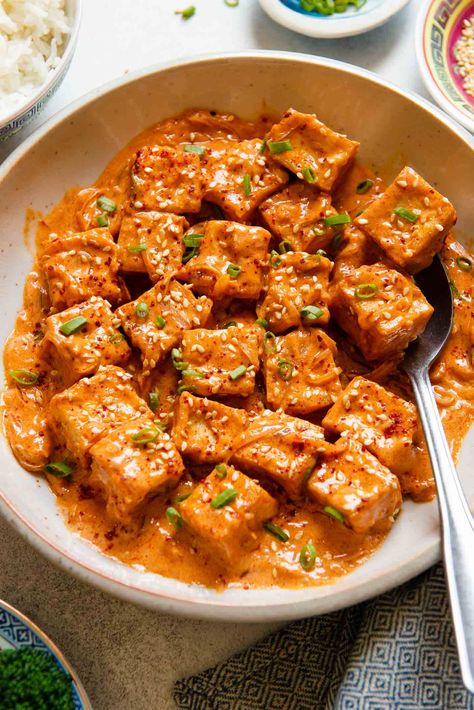 Coconut Milk Tofu Recipes, Tofu With Coconut Milk, Thai Red Curry Tofu Recipe, Tofu And Coconut Milk Recipes, Coconut Milk Tofu, Thai Coconut Curry Tofu, Creamy Tofu Sauce, Harissa Tofu Recipes, Roasted Tofu And Vegetables