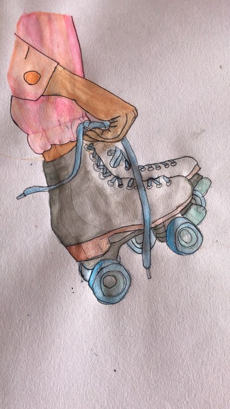 Roller Skate, Roller Skates, Roller Skating, Gouache Painting, Ice Skating, Drawing Sketches, Mood Board, Watercolor Art, Drawings