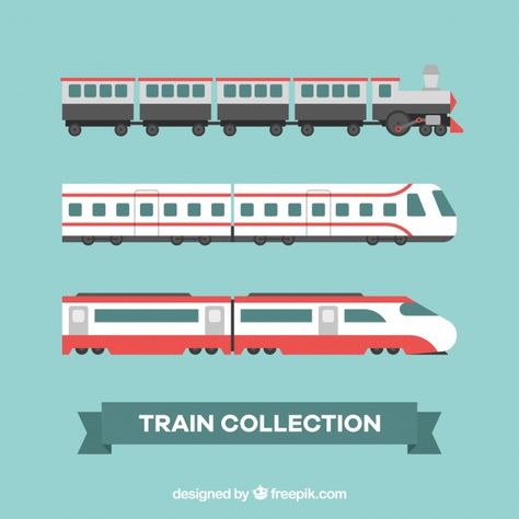 Modern train collection Free Vector Zug, Transport Images, Train Collection, Train Vector, Green Transportation, Train Illustration, 강아지 그림, Service Logo, Travel Stickers