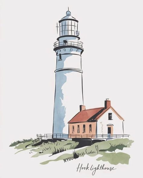 Lighthouses Drawing, Light House Drawing Sketches, Light House Drawing, Watercolour Lessons, Fast Sketches, Lighthouse Sketch, Lighthouse Drawing, Winter Drawings, Maine Lighthouses