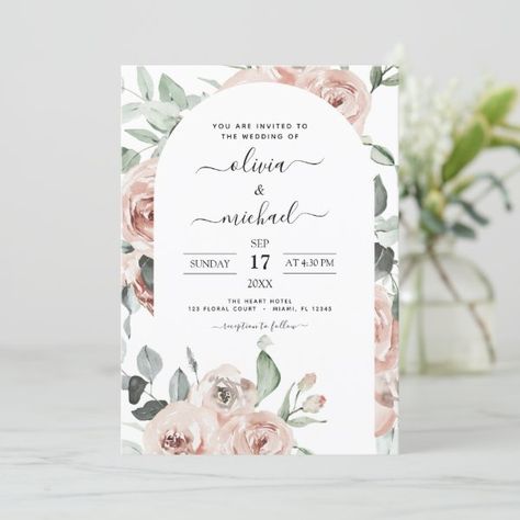 Dusty Pink Sage Green Floral Wedding Invitation Sage Green And Pink Wedding Invitations, Sage Green Floral Wedding, Green Floral Wedding, Green Invitations, Pink Floral Wedding, Eucalyptus Wedding Invitation, Sage Green Floral, Wedding Invitation Size, Summer Wedding Invitations