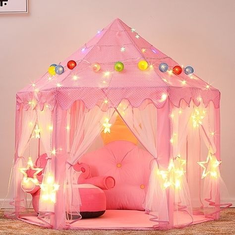 Portable Kids Princess Castle Play Tent Activity Fairy House Fun Playhouse Toy (Color: Pink) Princess Bedrooms, Unicorn Bedroom, Star String Lights, Pink Bedroom Decor, Kids Play Tent, Toddler Girl Room, Kids Tents, Princess Room, Girl Bedroom Designs