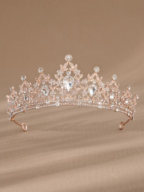 Rose Gold  Collar  Zinc Alloy   Embellished   Wedding & Event Quinceanera Tiaras Rose Gold, Small Quince Crowns, Rose Gold Quince Crown, Quincenera Crowns, Xv Crowns, Pink Quince Crown, Rose Gold Photoshoot, Quinceanera Rose Gold Theme, 15 Crowns