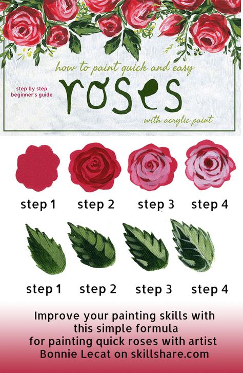 How To Paint Roses, Paint Roses, Painting Roses, Paint Easy, Hur Man Målar, Art Painting Tools, Painting Courses, Acrylic Painting Flowers, Simple Rose