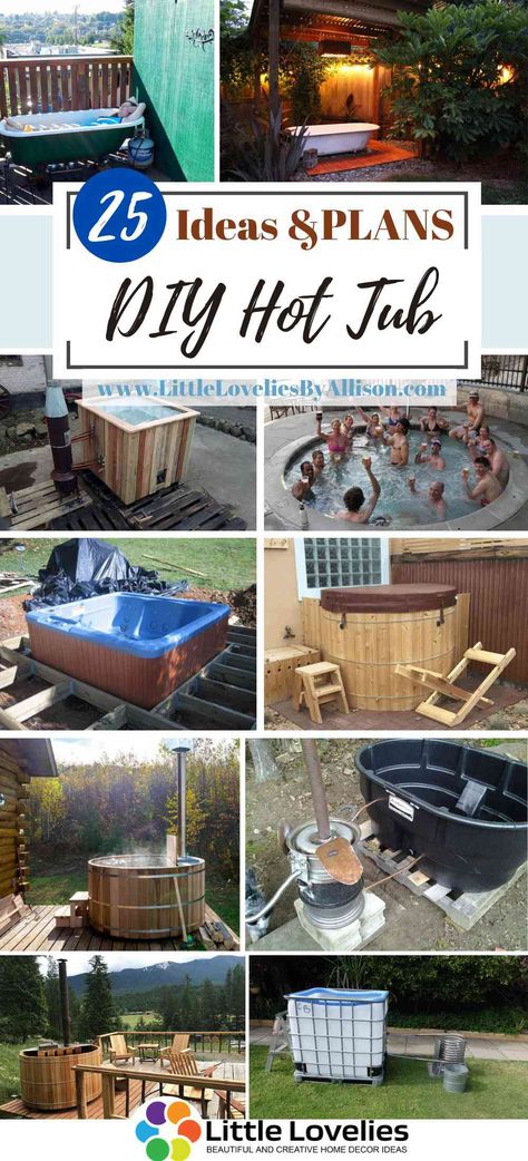 25 DIY Hot Tub Plans You Can Build Yourself Build Your Own Hot Tub, Hot Tub Shelter Ideas Diy, Diy Wood Burning Hot Tub, Diy Woodfired Hottub, Diy Soaking Tub, Home Made Hot Tub, Diy Hot Tub Homemade, Diy Hot Tub Enclosure, Solar Hot Tub