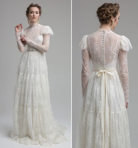 Vintage Sleeved Wedding Dress, Wedding Dress Victorian Style, Katya Katya Bridal, Whimsical Lace Wedding Dress, Vintage Wedding Dress Sleeves, Victorian Inspired Wedding Dress, Victorian Lace Wedding Dress, Vintage Style Wedding Dress, Victorian Style Wedding Dress