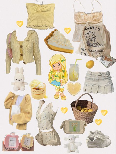 Lemon Themed Outfits, Strawberry Shortcake Lemon Meringue Outfit, Strawberry Shortcake Characters Aesthetic, Lemon Meringue Inspired Outfit, Lemon Meringue Strawberry Shortcake Aesthetic, Strawberry Shortcake Inspo Outfit, Strawberry Themed Outfit Aesthetic, Strawberry Shortcake Clothes Aesthetic, Strawberry Coquette Outfit