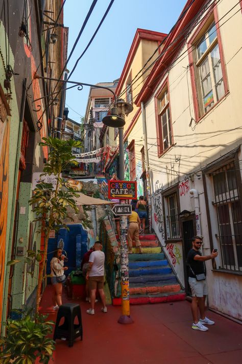 Hidden brightly coloured staircase Coloured Staircase, Chile Aesthetic, Semester Abroad, Chile Travel, Insta Pictures, Travel South, South America Travel, Dream Holiday, Latin America