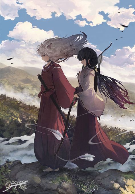 InuYasha and Kikyo, by Pixiv Id 9110075 Inuyasha And Kikyo, Inuyasha Funny, Inuyasha Love, Seshomaru Y Rin, Inuyasha And Sesshomaru, Inuyasha Fan Art, Shojo Anime, Kagome And Inuyasha, Kagome Higurashi