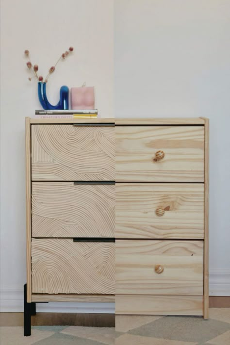 Pine dresser with black drawer pulls and legs Ikea Rast Makeover, Ikea Dresser Makeover, Ikea Furniture Makeover, Ikea Rast Hack, Ikea Makeover, Diy Hack, Ikea Decor, Diy Nightstand, Ikea Furniture Hacks