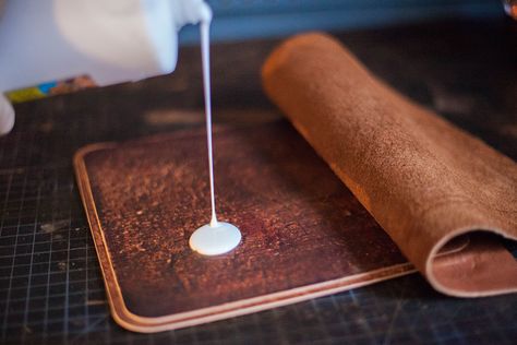 Make This: A DIY Sophisticated Leather Mouse Pad for Your Office - ManMade DIY Diy Mouse Pad, Leather Pattern Diy, Diy Leather Working, Leather Working Projects, Professional Man, Leather Glue, Leather Working Tools, Leather Scrap, Leather Mouse