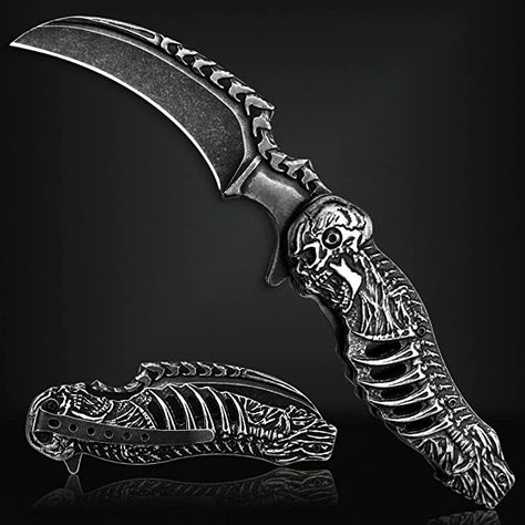 3d Skeleton, Knife Aesthetic, Pretty Knives, Cool Swords, Knife Collection, Edc Knife, Cool Knives, Skull Carving, Folding Knife