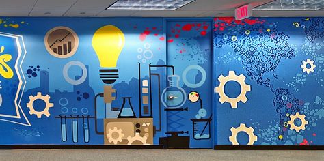 Ny Graffiti, School Wall Art Ideas, Street Art Mural, Seni Mural, Doodle Wall, Office Mural, Interior Murals, New York Office, School Wall Art