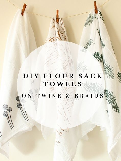 DIY Flour Sack Towels // Tea Towels // Dish Towels // Stamps and Stencils by Twine & Braids Tea Towels Diy Flour Sacks, Flour Sack Towels Crafts, Dish Towels Diy, Diy Flour, Diy Dish Towels, Tea Towels Crafts, Kitchen Towels Diy, Tea Towels Diy, Diy Dish