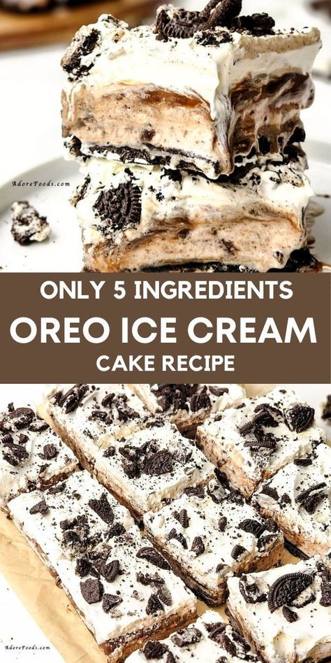 Oreo ice cream cake with hot fudgeOreo Ice Cream Cake makes for the perfect no-bake dessert during warm summer months. Best of all, it only takes 5 simple ingredients! Oreo ice cream cake with Cool Whip | 5 ingredient homemade Oreo ice cream cake  #oreonobakedessert #cookoutdessert Homemade Oreo Ice Cream Cake, Ice Cream Cakes Homemade, Cake With Cool Whip, Ice Cream Cake Recipe Easy, Homemade Oreo Ice Cream, Cookout Desserts, Diy Ice Cream Cake, Ice Cream Dessert Recipe, Oreo Ice Cream Cake