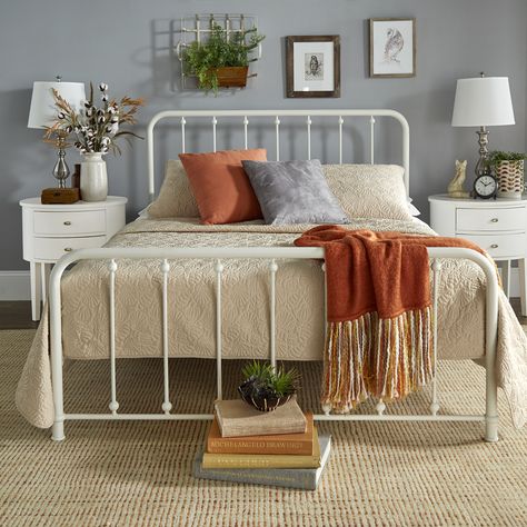 White Metal Bed Frame, White Metal Bed, Curved Headboard, Bed White, Iron Bed, Metal Platform Bed, Metal Bed, Metal Bed Frame, Chic Bedroom