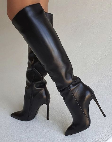 Leather high heel boots