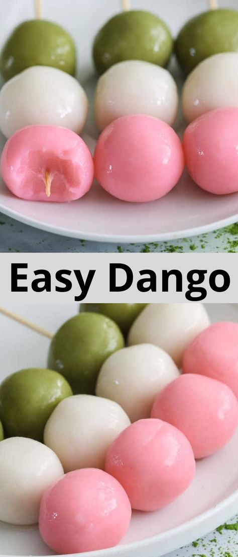 Sweet Dango Recipe, Japanese Sweet Dumplings, Korean Treats Recipes, Tricolor Dango Recipe, Easy Dango Recipe, Japanese Snacks Recipe Sweets, Japanese Dessert Recipes Easy, Japanese Sweet Treats, Asian Desserts Japanese Style