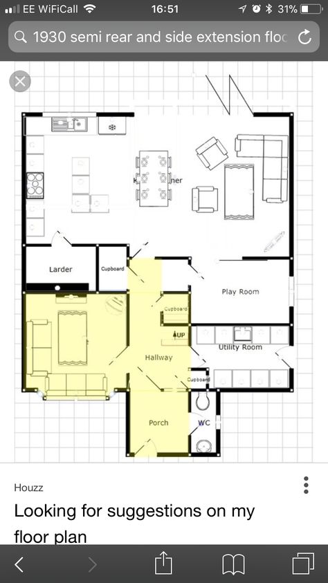 Open Plan Kitchen Dining Living Layout, Kitchen Extension Layout, Loft Conversion Plans, Toilet Plan, Extension Plans, Kitchen Diner Extension, Living Room Floor Plans, Architecture Renovation, House Extension Plans