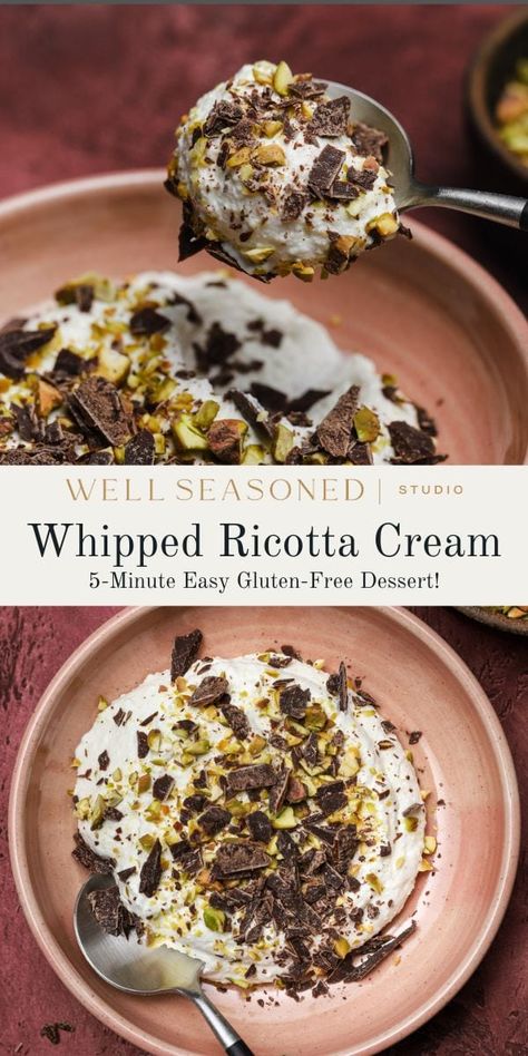 5-Minute Whipped Ricotta Cream Ricotta Healthy Dessert, Whipped Ricotta Sweet, Healthy Ricotta Recipes Dessert, Whipped Ricotta Dessert, Ricotta Cheese Recipes Keto, Ricotta Dessert Recipes Easy, Healthy Ricotta Cheese Recipes, Desserts With Ricotta Cheese, Ricotta Dessert Recipes