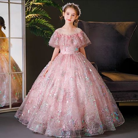 Party Long Dress, Crinoline Skirt, Vestidos Color Rosa, Pink Flower Girl Dresses, Girls Blue Dress, Lace Ball Gowns, Cinderella Dresses, Exclusive Dress, Birthday Party Dress