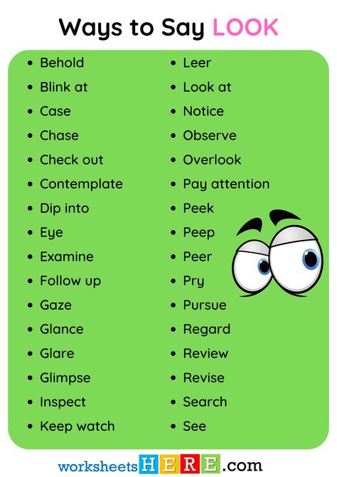 Ways to Say LOOK, Synonym Words with Look PDF Worksheet For Students and Kids - WorksheetsHere.com Synonyms Worksheet, Keep Watching, Writing Words, Writing, Quick Saves