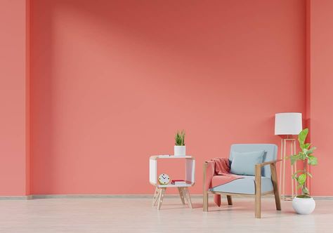 Coral Wall Paint Living Room, Coral Kitchen Walls, Coral Painted Walls, Teal Painted Walls, Coral Accent Walls, Coral Paint Colors, Coral Living Rooms, Coral Kitchen, Coral Curtains