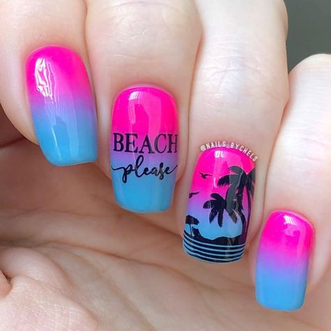 🏖 Beach Please! 🏝 🌴 I’m in love with this new plate from @uberchicbeauty ! SWIPE to see it! I love the little pineapple in the middle with… Bright Vacation Nails, Summer Nail Art Ideas, Kids Nails, Nail Summer, Kids Nail Designs, Neon Summer, Summer Nails Beach, Nagellack Trends, Tropical Nails