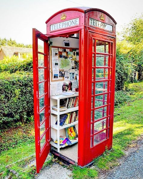 A reinvention of a British icon. This traditional telephone box in Bramshaw, Hampshire has been transformed into a mini library. We approve! Thanks for tagging #bbcbritain @monsurphotography. Aphra Behn, London Telephone Booth, London Phone Booth, Red Telephone Box, Private Library, Mini Library, Telephone Box, Telephone Booth, Phone Box