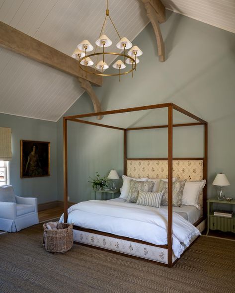 EMILY JANAK INTERIORS | A better look at the Canoe Suite, a guest bedroom facing a pond overlooking the Tetons. The painting is the client’s Grandmother, properly… | Instagram Emily Jackson, Heirloom Furniture, Globe Pendant Light, Nature Inspired Decor, A Pond, Canopy Bed, Elegant Art, Jackson Hole, Beautiful Bedrooms