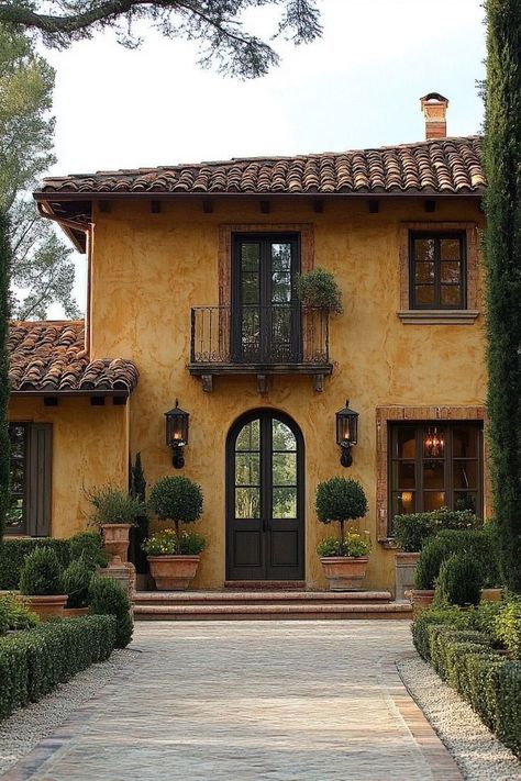 Tuscan Farmhouse Exterior, Tuscan House Exterior, Modern Tuscan House, Tuscan Villa Exterior, Tuscan House Design, Italian House Exterior, Modern Tuscan Home, Tuscan Houses, Tuscan Exterior