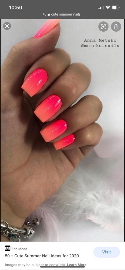 Coral Ombre Nails, Uñas Color Coral, Shellac Nails Summer, Coral Pink Nails, Ombre Chrome Nails, Metallic Nails Design, Tropical Vacation Nails, Sns Nails Colors, Cruise Nails