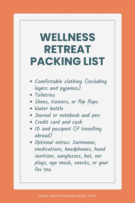 The Complete Retreat Packing List: What To Take On a Retreat Retreat Schedule Ideas, Silent Retreat Ideas, Yoga Retreat Packing List, Retreat Packing List, Guest Basket, Church Retreat, Fitness Retreat, Writing Retreat, Women's Retreat