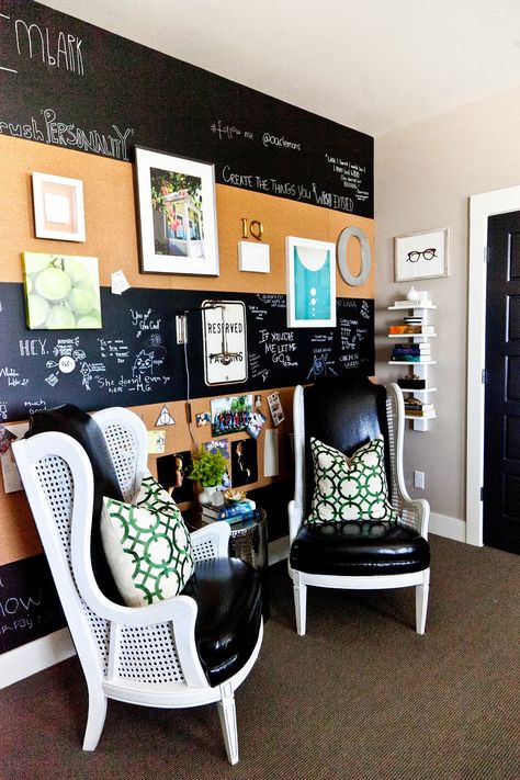 design dump: one room challenge REVEAL: teen bedroom with striped cork + chalkboard wall Wall Paint Ideas Bedroom, Cork Board Ideas, Chalkboard Paint Wall, Cork Board Wall, Blackboard Wall, Chalk Wall, Cork Boards, Cork Wall, Board Wall