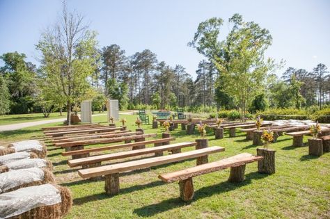 Benches can serve as seating at farm weddings - keep the ceremony on the short side since guests won't have back support. Bench Seating Wedding, Outdoor Wedding Seating, Wedding Bench, Seating Wedding, Diy Outdoor Weddings, Wooden Benches, Southern Wedding Inspiration, Sunflower Themed Wedding, Country Diy