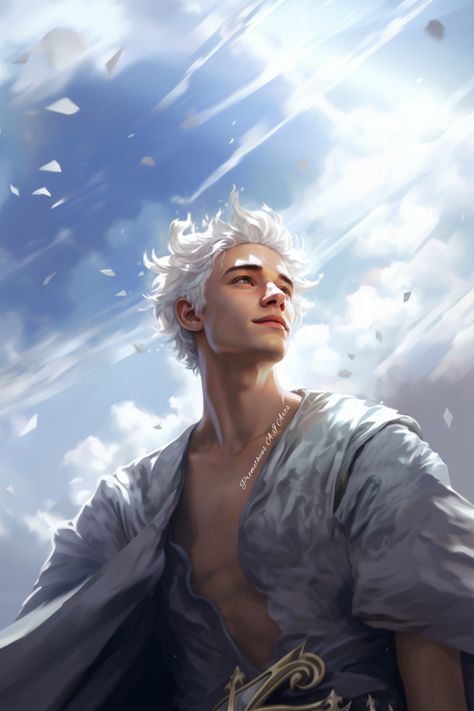 Wind Control Magic, Air Elemental Male, Villain Character Inspiration Male, Ice Prince Aesthetic, Wind Magic Art, Air Powers Aesthetic, Peace Cleric, Air Kingdom, God Of Wind