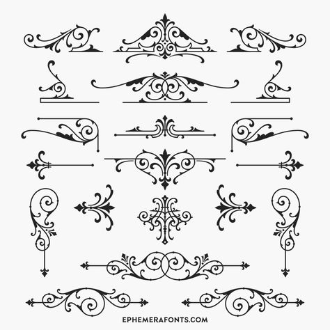 Ephemera Ornaments 03 – Ephemera Fonts Vintage Ornamental Design, Simple Ornament Drawing, Vintage Ornaments Illustration, Baroque Font, Ornamental Letters, French Ornaments, Fancy Fonts Alphabet, Gothic Filigree, Gothic Ornament