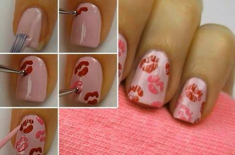 Lipstick Nails, Valentine Nail Art, Kiss Nails, Diy Nail Designs, Get Nails, I Love Nails, Cute Nail Art, Hot Nails, Fancy Nails