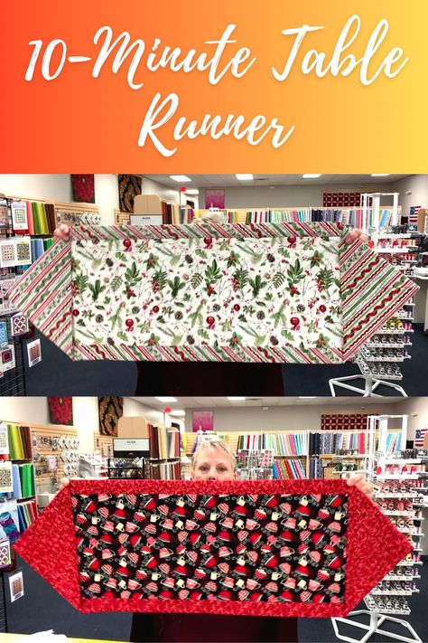 In this video, Susan shows us how to make a table runner fast and easy with this 10-minute table runner method! This is a great holiday gift idea for the host or hostess in your life. Stay tuned for even more easy, quick, DIY holiday gift ideas because we've got a few more on the way! 10 Minute Table Runners, 10 Minute Table Runner Pattern Free, 15 Minute Table Runner, Ten Minute Table Runner, Christmas Table Runners Diy Easy, Easy Christmas Table Runners, How To Make A Table Runner, Table Runner And Placemats Ideas, Diy Table Runner Ideas