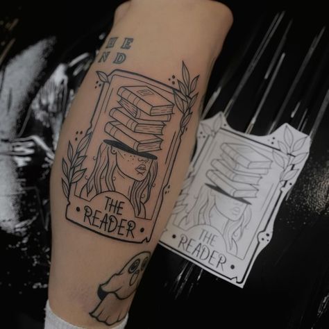 Charlotte Parker | The reader tarot card done on the side of the calf 🖤 I still have a few appointments left for January but I’m also taking bookings for… | Instagram Reader Tattoo, The Reader Tarot Card, Tarot Card Tattoo, Tarot Tattoo, Card Tattoo Designs, Fantasy Tattoos, Tarot Card Readers, Card Tattoo, The Reader