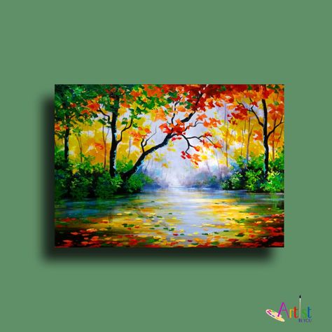 Wall Painting With Acrylic Paint, Painting Related To Nature, Natural Scenery Canvas Painting, Drawing Room Paintings, Acrylic Canvas Painting For Living Room, Art Landscapes Painting, Poster Color Painting Artworks, Sceneries Painting, Painting For Drawing Room