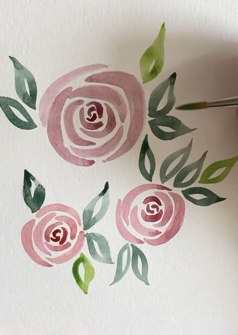 Simple Rose Painting, Diy Keramik, Illustration Rose, Red Video, Monogram Painting, Diy Pottery Painting, Watercolor Flowers Tutorial, Flower Art Drawing, Roses Are Red