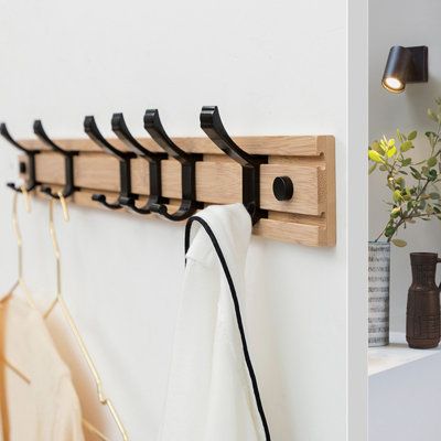 The coat and cap hooks are made with a strong alloy and 100% natural bamboo board, which is rust-proof and durable for the coat hook frame. It feels smooth and won't scratch your hands. Color: Brown | Millwood Pines Shafeen Solid Wood 12 - Hook Wall Mounted Coat Rack Wood / Metal in Brown | 2.36 H x 23.62 W x 0.47 D in | Wayfair Hat Racks, Rack Clothes, Bamboo Decor, Bamboo Board, Hook Wall, Clothes Hooks, Hanger Rack, Coat Rack Wall, Room Closet