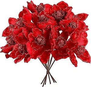 Amazon.com: Sggvecsy 10Pcs Christmas Glitter Flowers Christmas Tree Ornaments Artificial Poinsettia Flower Velvet Magnolia Stems Floral Picks for Xmas Wedding DIY Crafts Wreath Party Floral Decorations (Red) : Home & Kitchen Red Christmas Centerpieces For Table, Party Floral Decorations, Red Christmas Decorations, Flowers Christmas Tree, Wreath Party, Holiday Floral Arrangements, Poinsettia Decor, Diy Christmas Tree Ornaments, Christmas Table Centerpieces