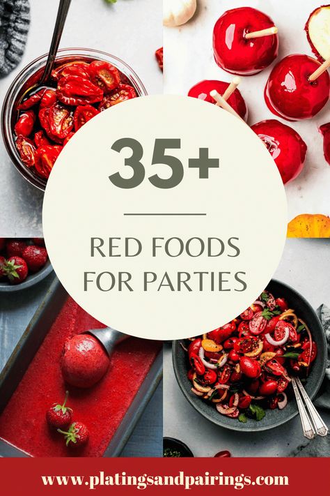 Red Food Dinner Ideas, Red Food Appetizers, Red Colored Food Ideas, Red Food And Drink Ideas, Red Meals For Valentines Day, Red Food For Valentines Day Dinner, Red Potluck Food, Red Christmas Appetizers, Red Color Appetizers