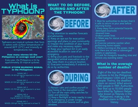 Brochure About Typhoon, Brochure About Typhoon Preparedness, Natural Disasters Infographic, Disaster Preparedness Brochure, Typhoon Brochure, Typhoon Preparedness Poster, Typhoon Infographic, Typhoon Preparedness, Typhoon Poster