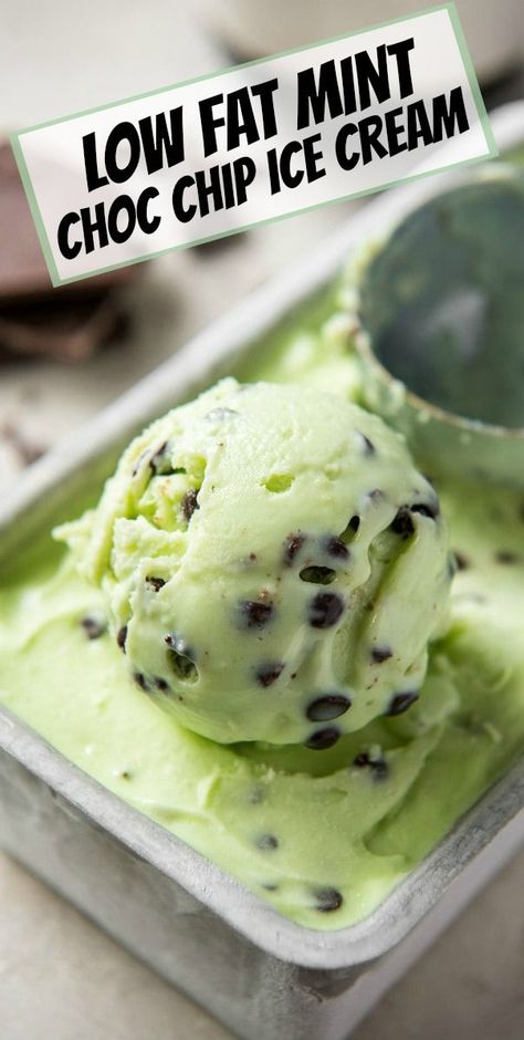 Low Fat Mint Chocolate Chip Ice Cream recipe from RecipeGirl.com #low #fat #lowfat #light #mint #chocolate #chip #chocolatechip #ice #cream #icecream #recipe #RecipeGirl Mint Choc Chip Ice Cream, Homemade Mint Chocolate Chip Ice Cream, Mint Chocolate Chip Ice Cream Recipe, Chocolate Chip Ice Cream Recipe, Low Fat Ice Cream, Mint Choc Chip, Mint Chocolate Chip Cookies, Mint Chip Ice Cream, Ice Cream Maker Recipes