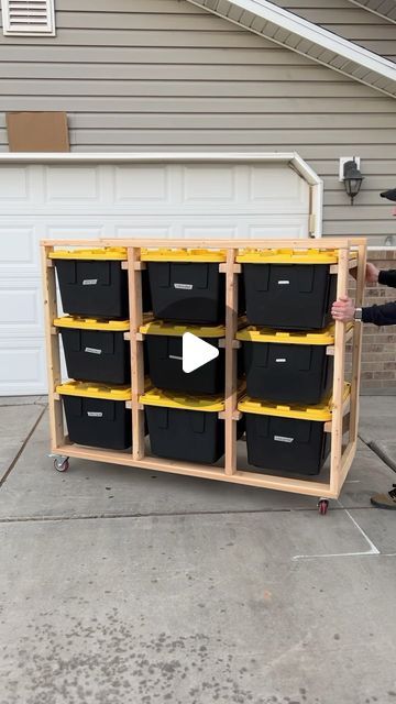 Alex Hansen on Instagram: "3x3 is Now live in my shop! I will be shipping a shelf kit ready to assemble, it will contain all you need to make yours. 

#storage #storagebins #storagesolutions #storageideas #storagewars #garageorganization #garagegoals #storagebins #storagetote #storagerack #utah #reels #reelsinstagram #cleaningmotivation #organization #trending #youtube #lovewhatyoudo #utahgram #trendystoragesolutions #mobilestorage #diyprojects" Build A Storage Closet, Container Shelving Ideas, Storage Container Shelving, Diy Shelves Storage, Costco Bin Storage, How To Build Storage Shelves, Diy Bin Storage Shelves, Garage Tub Organization, Tote Shelf Storage