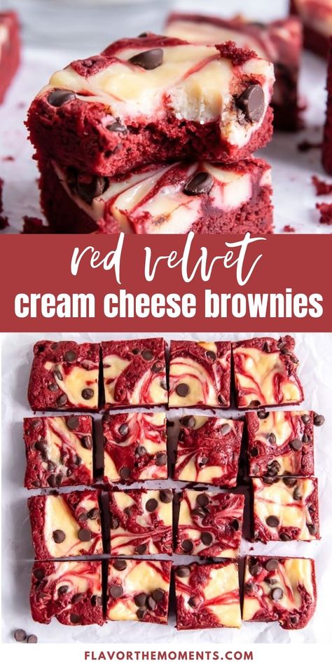 Red Velvet Dessert Recipes Easy, Homemade Red Velvet Brownies, Red Velvet Brownies With Cream Cheese, Red Velvet Cheesecake Bars, Red Velvet Cheesecake Cookies, Desert Bars, Red Velvet Cheesecake Brownies, Velvet Brownies, Red Desserts