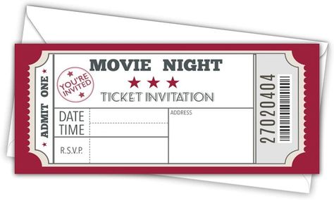 Blank Movie Ticket Template, Movie Ticket Party Invitations, Movie Night Invitations Template, Movie Ticket Ideas, Cinema Ticket Design, Cinema Ticket Template, Diy Movie Tickets, Movie Ticket Design, Movie Ticket Birthday Invitations